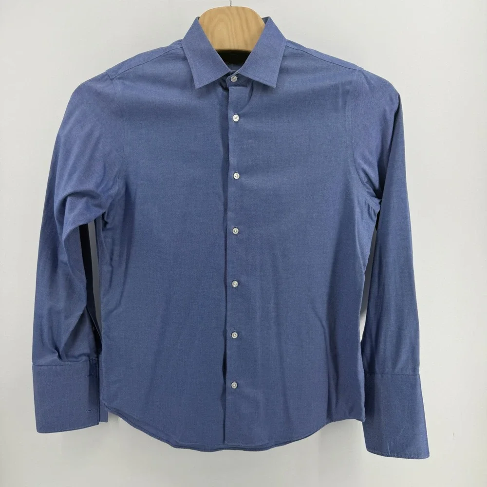 Banana Republic Mens Blue Non Iron Slim Fit French Cuff Dress Shirt L 16-16.5